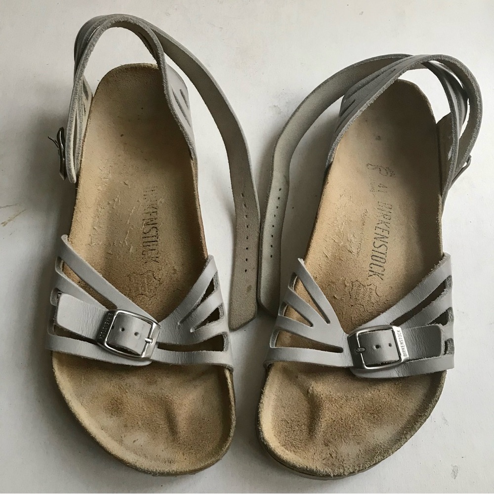 Birkenstock Sandals EU 41 S-10 10.5 Palma Gray Leather Ankle Wrap EUC